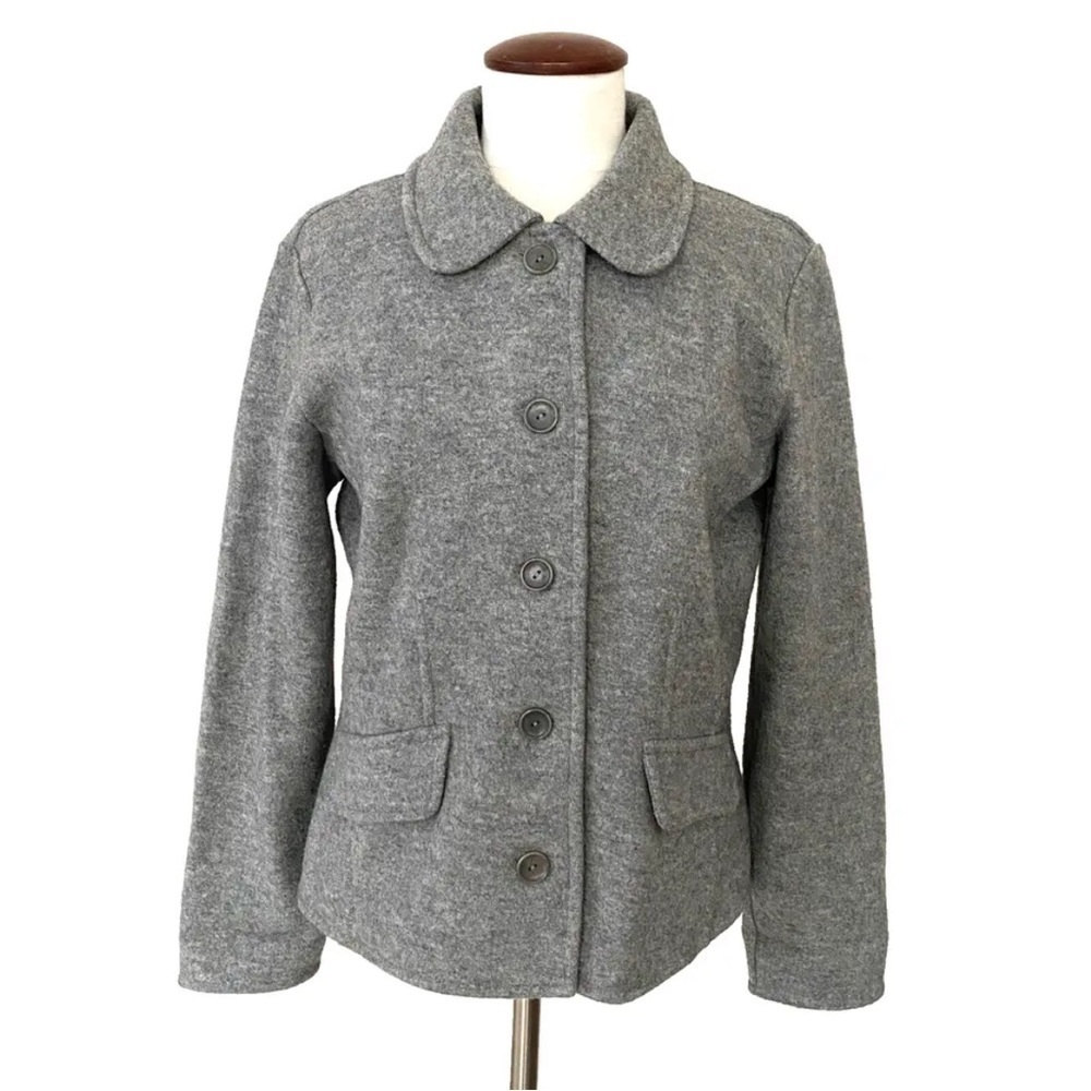 Talbots Alpaca Wool Blend Blazer Jacket Grey Sz M Button Front Faux Pockets